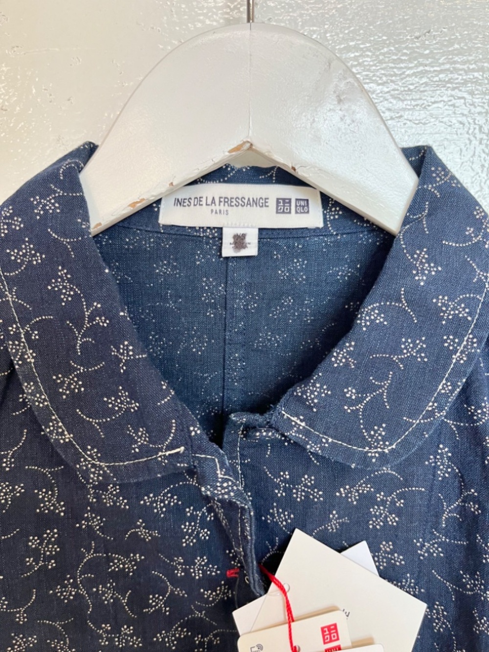 Ines de la Fressange Blue White Floral Cotton Denim Button-Up Shirt Vintage - Picture 4 of 5